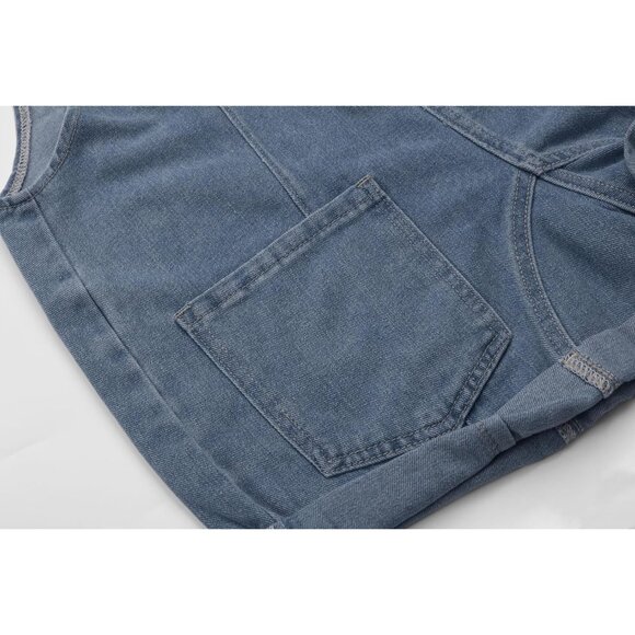 Women Denim Short Overalls Casual Rompers Loose Fit Rolled Cuffs Large - Picture 4 of 7